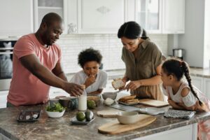 family reviewing finances together